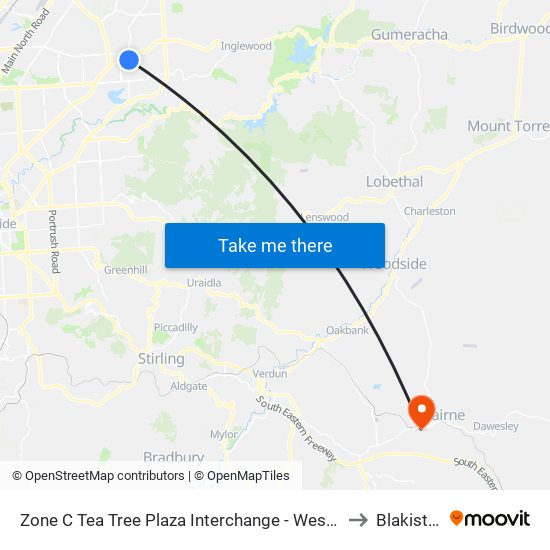 Zone C Tea Tree Plaza Interchange - West side to Blakiston map