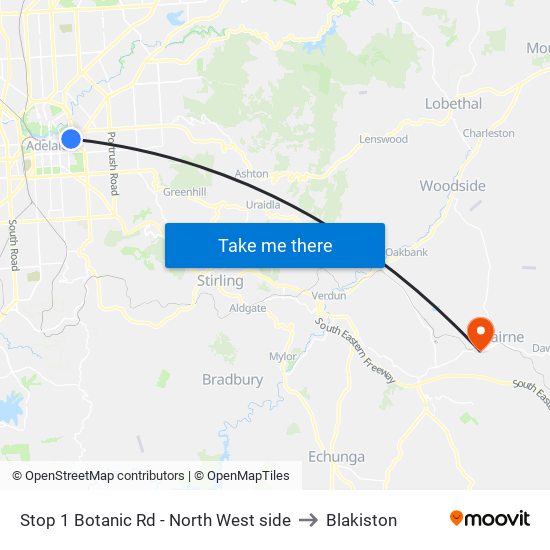 Stop 1 Botanic Rd - North West side to Blakiston map