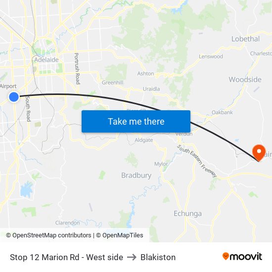 Stop 12 Marion Rd - West side to Blakiston map