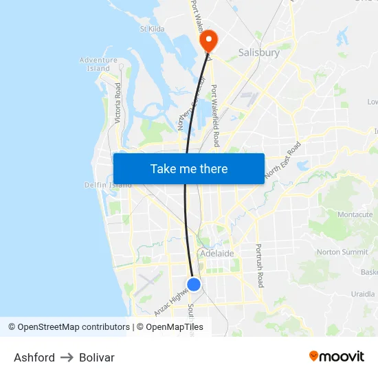 Ashford to Bolivar map