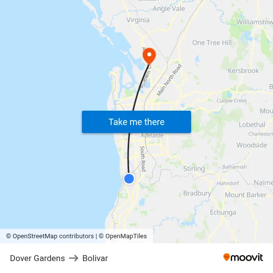 Dover Gardens to Bolivar map