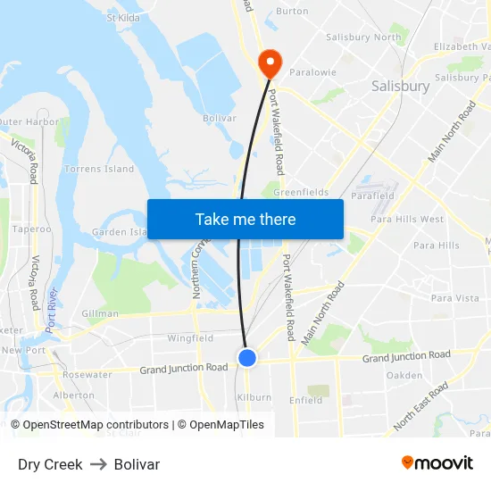 Dry Creek to Bolivar map