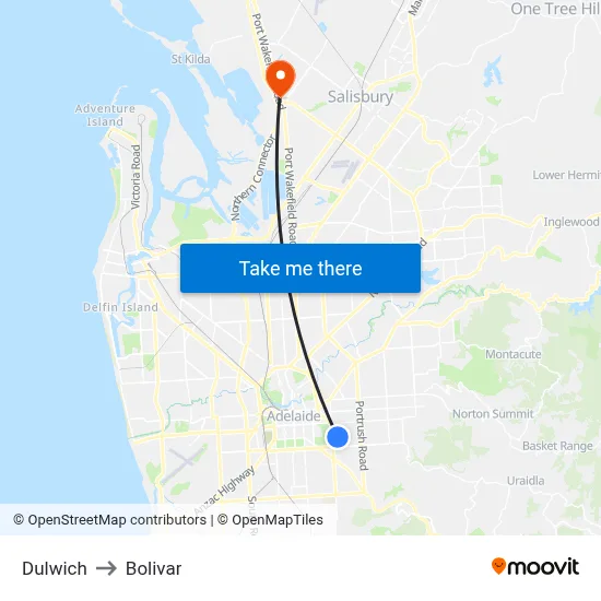 Dulwich to Bolivar map