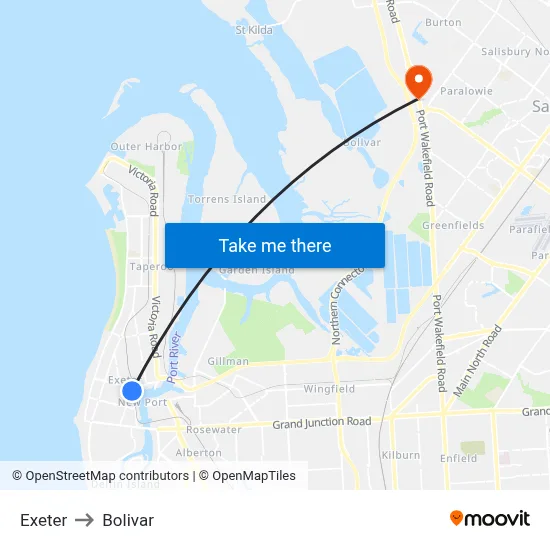 Exeter to Bolivar map