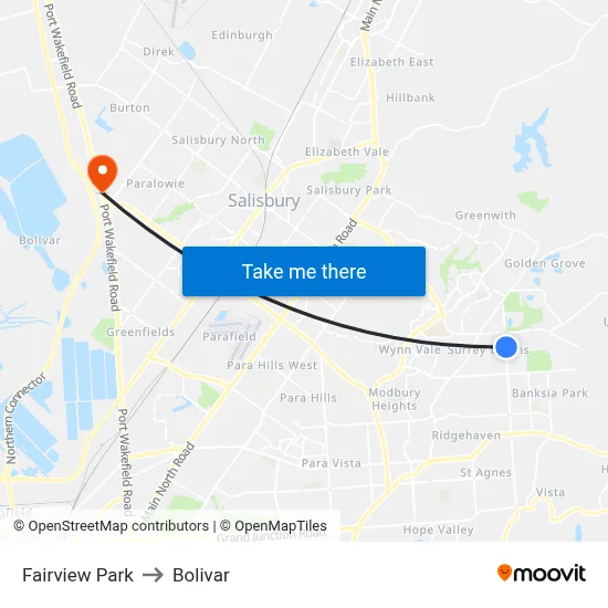 Fairview Park to Bolivar map