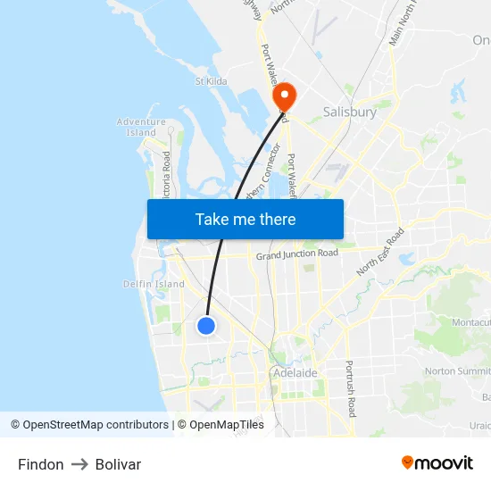 Findon to Bolivar map