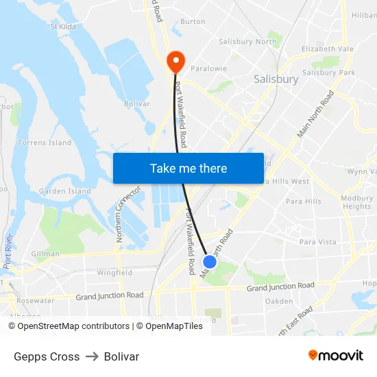 Gepps Cross to Bolivar map