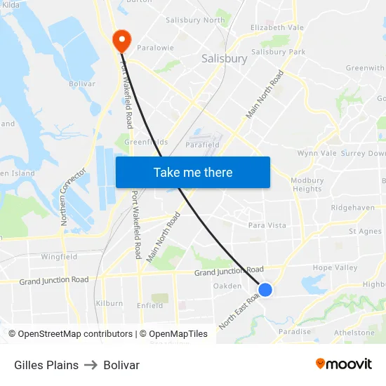 Gilles Plains to Bolivar map