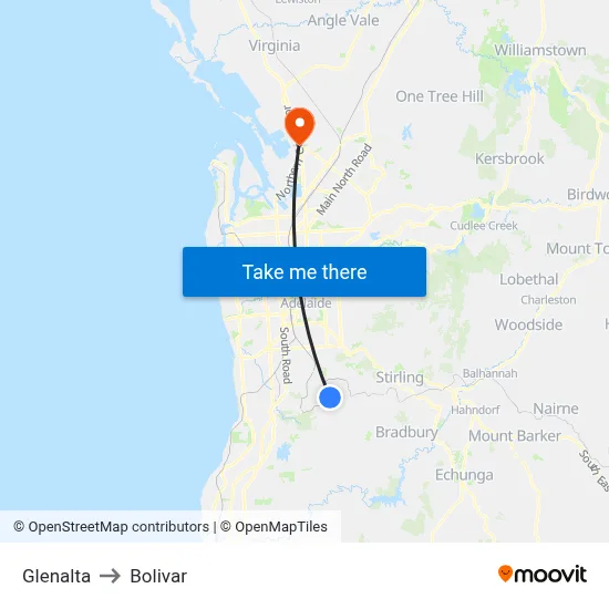 Glenalta to Bolivar map