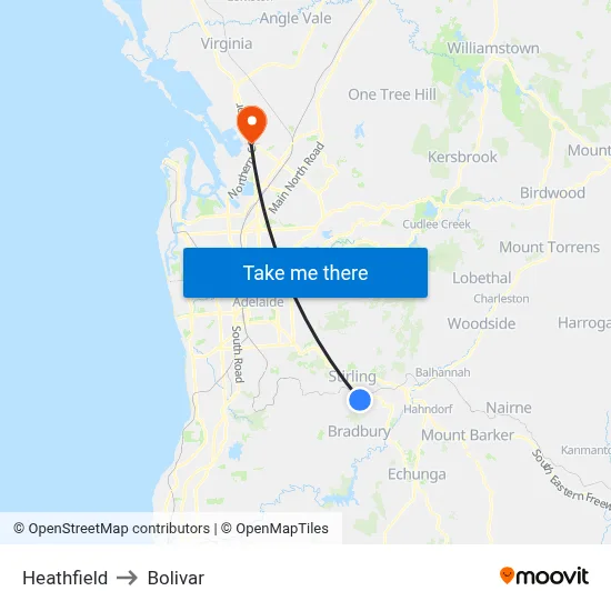 Heathfield to Bolivar map