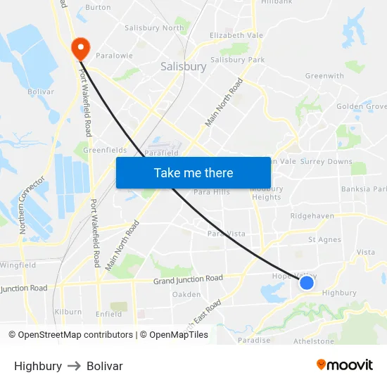 Highbury to Bolivar map