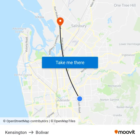 Kensington to Bolivar map