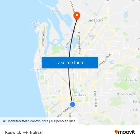 Keswick to Bolivar map
