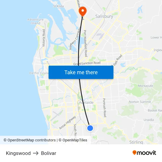Kingswood to Bolivar map