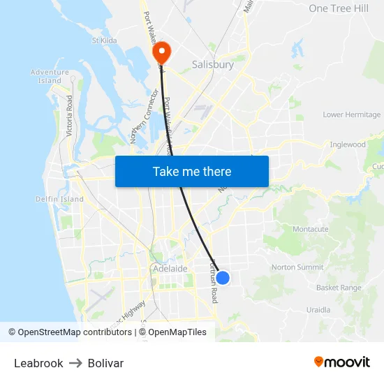 Leabrook to Bolivar map