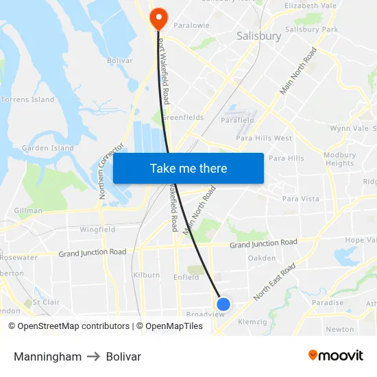 Manningham to Bolivar map