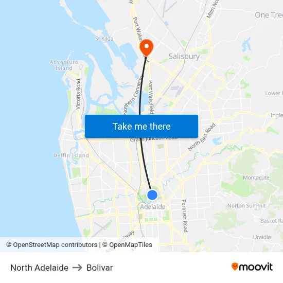 North Adelaide to Bolivar map