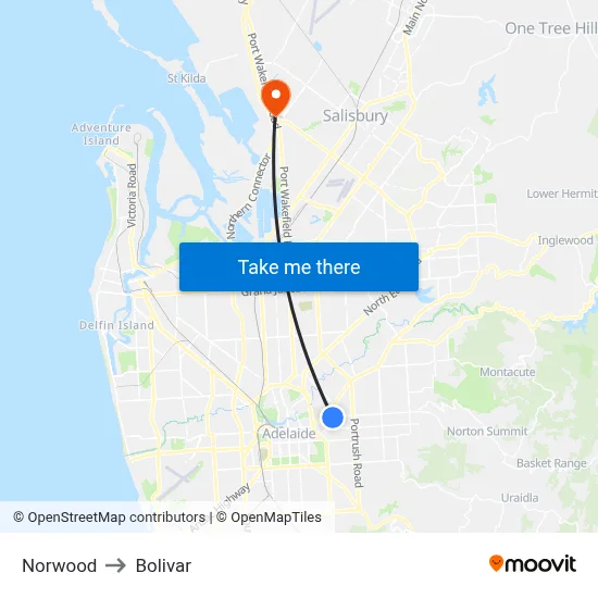 Norwood to Bolivar map