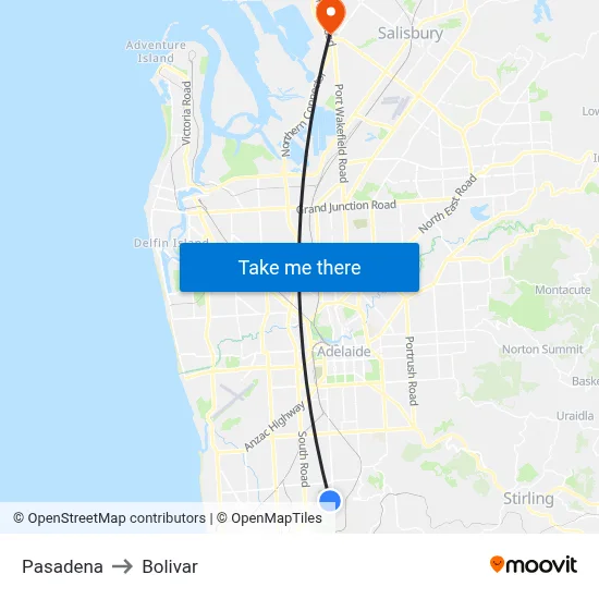 Pasadena to Bolivar map