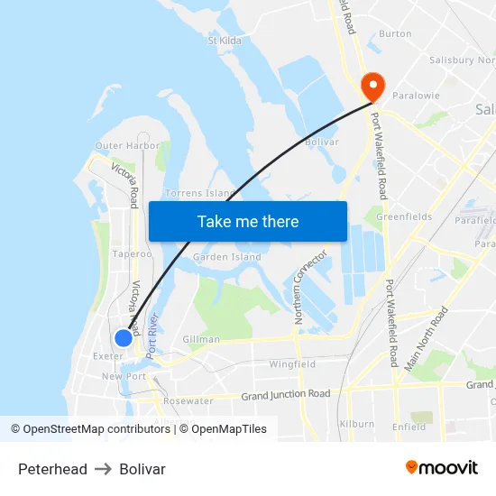 Peterhead to Bolivar map