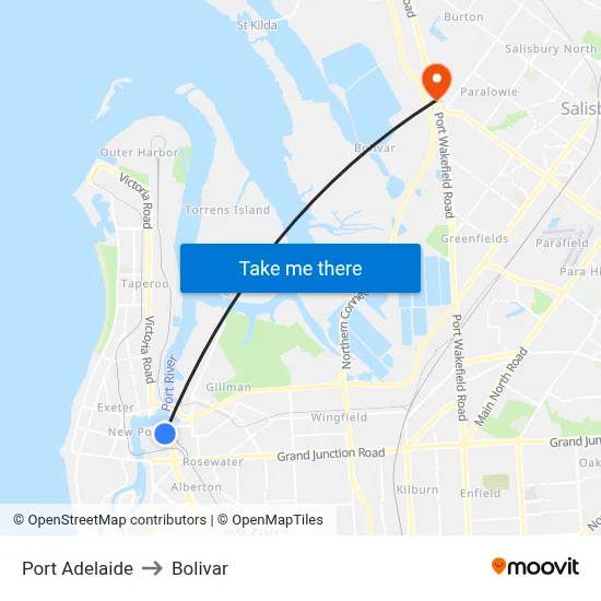 Port Adelaide to Bolivar map