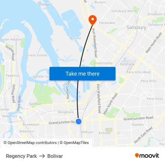 Regency Park to Bolivar map