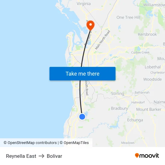 Reynella East to Bolivar map