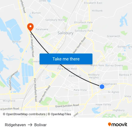 Ridgehaven to Bolivar map