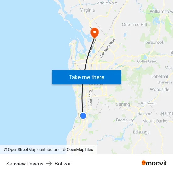 Seaview Downs to Bolivar map