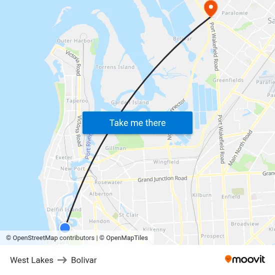 West Lakes to Bolivar map