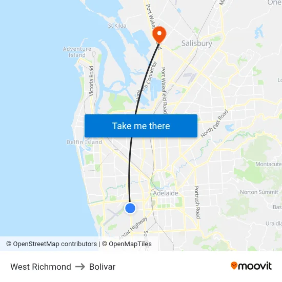 West Richmond to Bolivar map
