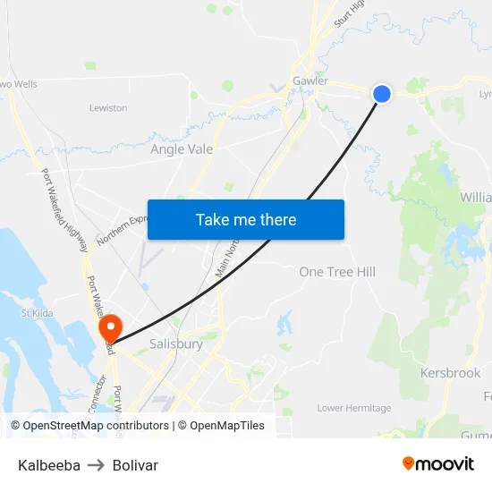 Kalbeeba to Bolivar map