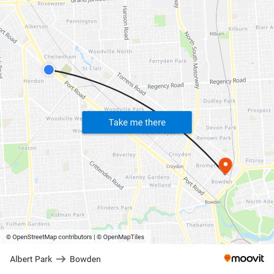 Albert Park to Bowden map