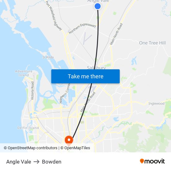 Angle Vale to Bowden map