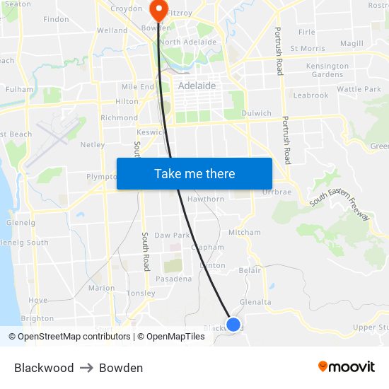 Blackwood to Bowden map