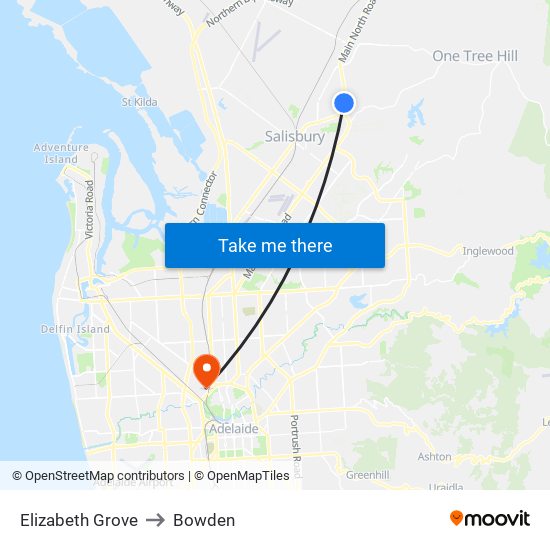 Elizabeth Grove to Bowden map