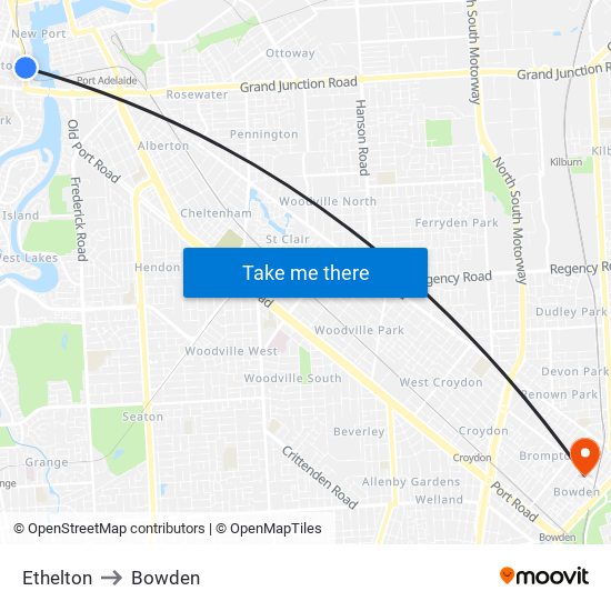 Ethelton to Bowden map