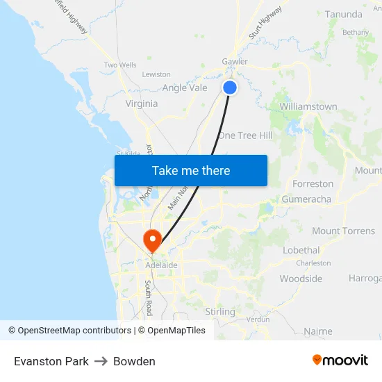 Evanston Park to Bowden map