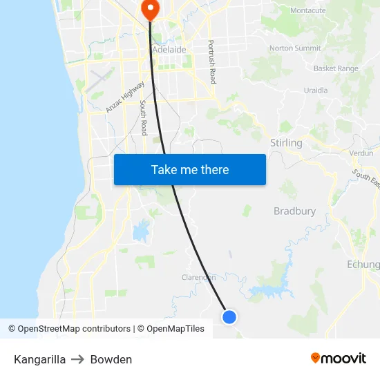 Kangarilla to Bowden map