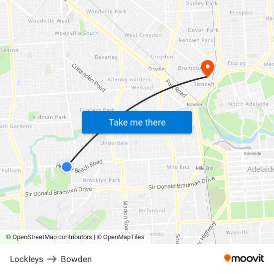 Lockleys to Bowden map