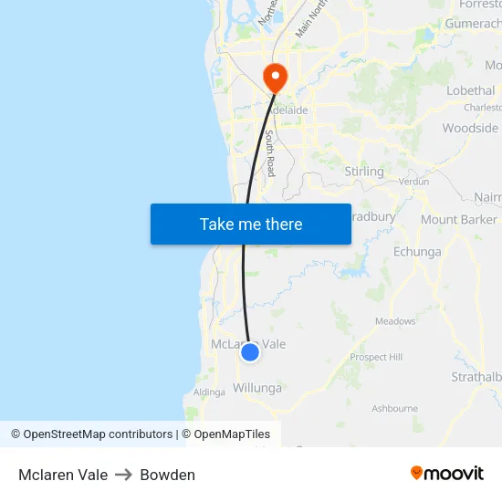 Mclaren Vale to Bowden map
