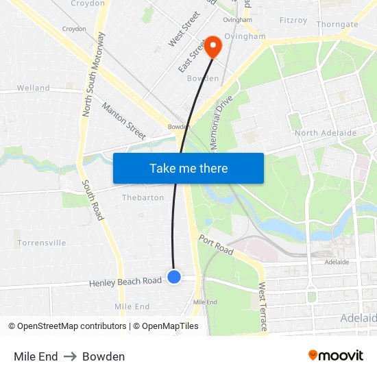 Mile End to Bowden map