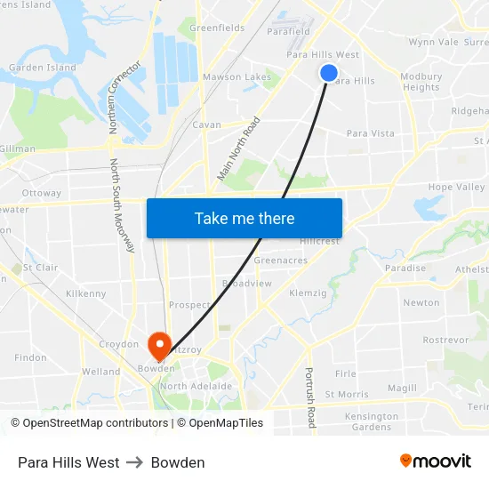 Para Hills West to Bowden map
