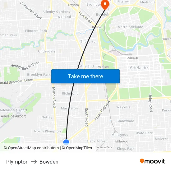 Plympton to Bowden map