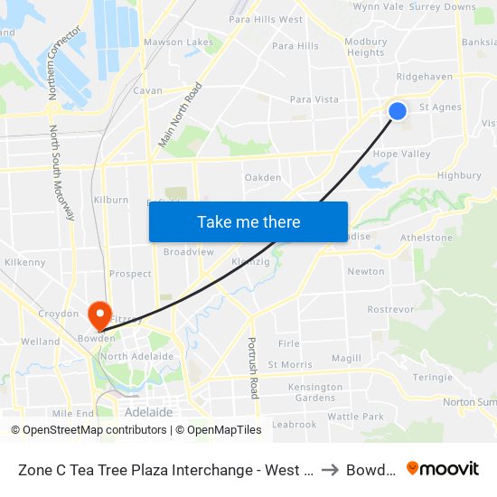 Zone C Tea Tree Plaza Interchange - West side to Bowden map