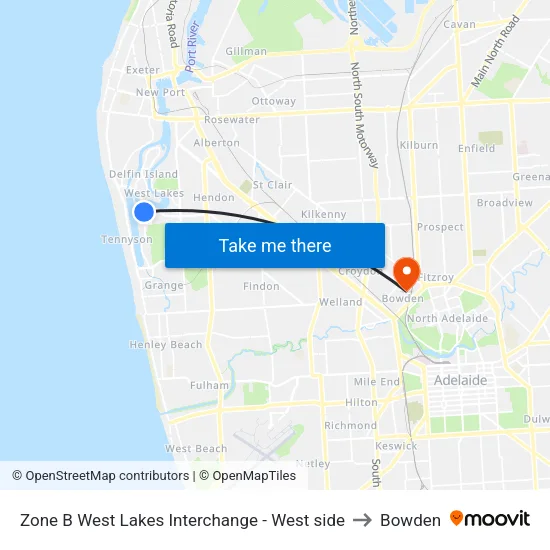Zone B West Lakes Interchange - West side to Bowden map