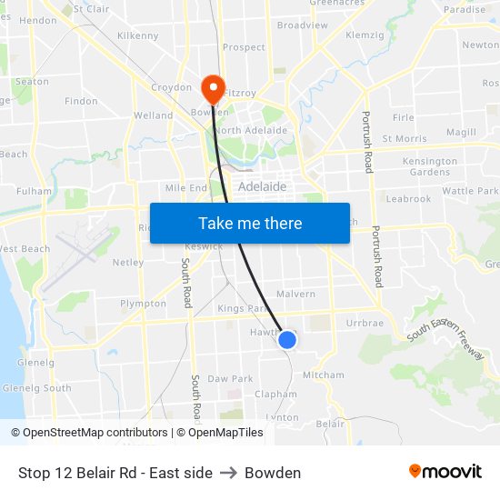 Stop 12 Belair Rd - East side to Bowden map