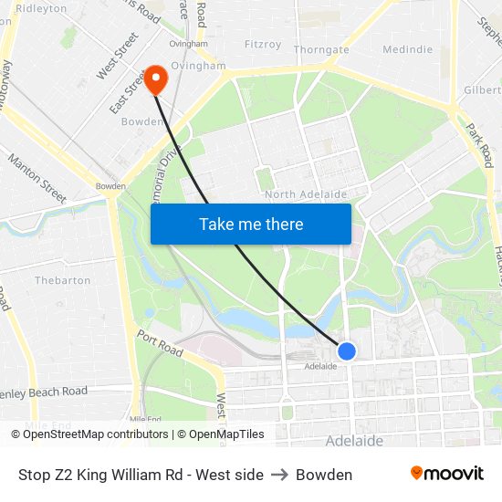 Stop Z2 King William Rd - West side to Bowden map