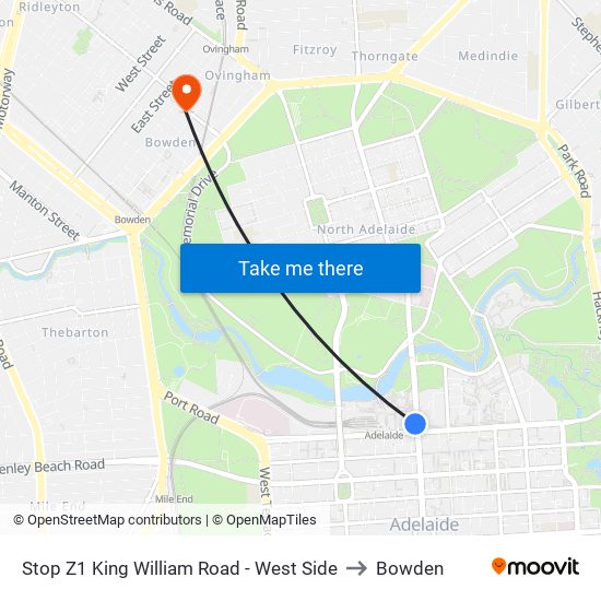 Stop Z1 King William Road - West Side to Bowden map
