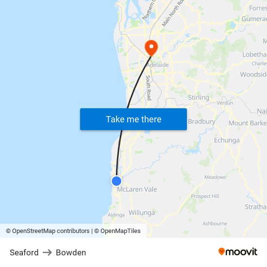 Seaford to Bowden map